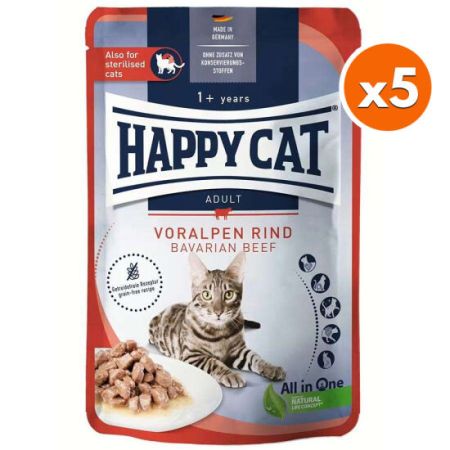 Happy Cat Meat in Sauce Sterilised Sığır Etli Kısırlaştırılmış Kedi Yaş Maması 85 Gr  x 5 Adet