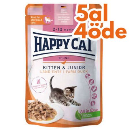 Happy Cat Meat in Sauce Kitten Junior Ördekli Kedi Yaş Maması 85 Gr - 5 Al 4 Öde