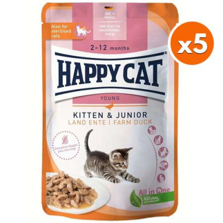 Happy Cat Meat in Sauce Kitten Junior Ördekli Kedi Yaş Maması 85 Gr x 5 Adet