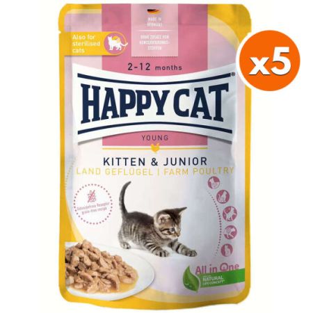 Happy Cat Meat in Sauce Kitten Junior Kümes Hayvanlı Kedi Yaş Maması 85 Gr x 5 Adet