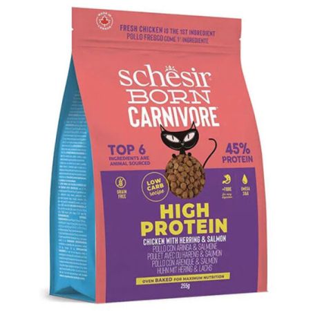 Schesir Born Carnivore Tavuk Somon ve Ringa Balıklı Tahılsız Kedi Maması 255 Gr