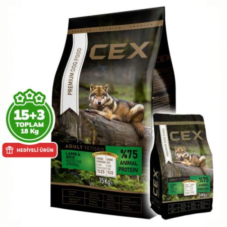 Cex Premium Kuzulu Köpek Maması 15 Kg + 3 Kg  (Toplam 18 Kg)