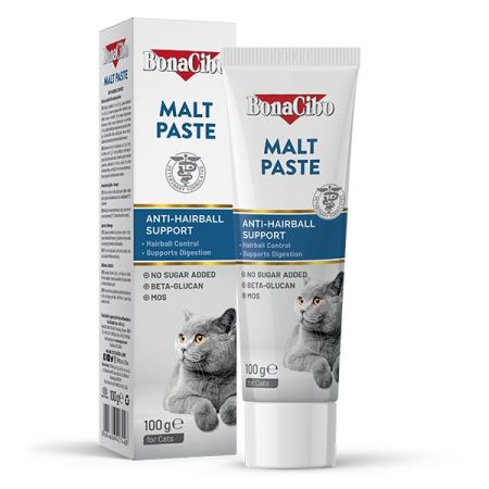 BonaCibo Anti-Hairball Paste Yetişkin Kediler için Tüy Yumağı Oluşumunu Önleyici Malt Macun - 100 Gr.