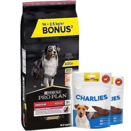 Pro Plan Sensitive Somonlu Hassas Köpek Maması 14 + 2,5 Kg (Toplam 16,5 Kg) + 2 Adet Gimdog 70 Gr Köpek Ödülü