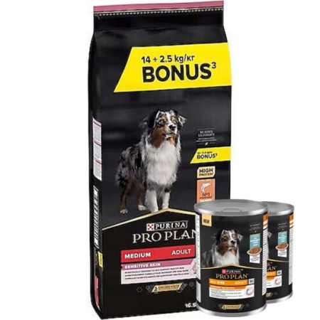 Pro Plan Sensitive Somonlu Hassas Köpek Maması 14 + 2,5 Kg (Toplam 16,5 Kg) + 2 Adet Köpek Konservesi 400 Gr