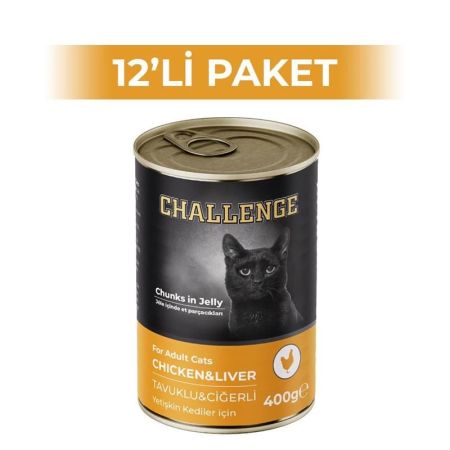 Challenge Tavuklu Ciğerli Yetişkin Kedi Konservesi 400 gr 12 Adet