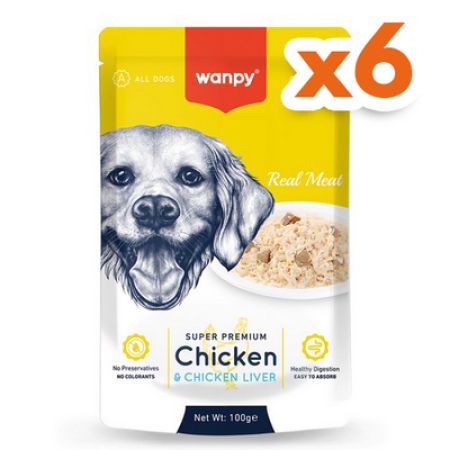 Wanpy Super Premium Pouch Tavuklu Ve Ciğerli Köpek Yaş Maması 100 Gr x 6 Adet