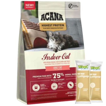 Acana Highest Protein Indoor Cat Tahılsız Kedi Maması 1,8 Kg + 2 Adet Wooc Lolipop Ödül
