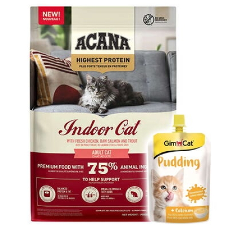 Acana Highest Protein Indoor Cat Tahılsız Kedi Maması 1,8 Kg + Gimcat Kedi Pudingi 150 Gr
