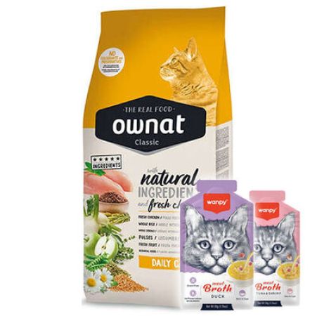 Ownat Classic Daily Care Tavuklu Kedi Maması 15 Kg + 5 Adet Wanpy 50 Gr Kedi Çorbası