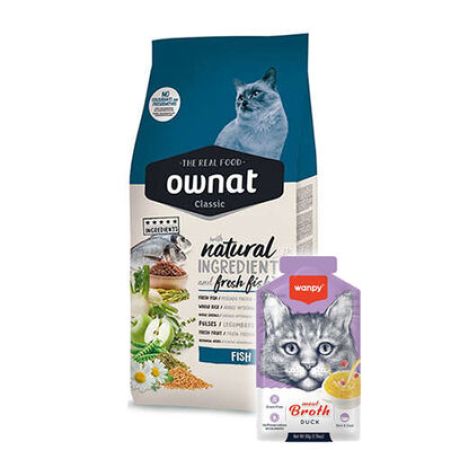 Ownat Classic Balıklı Kedi Maması 1,5 Kg + Wanpy 50 Gr Kedi Çorbası