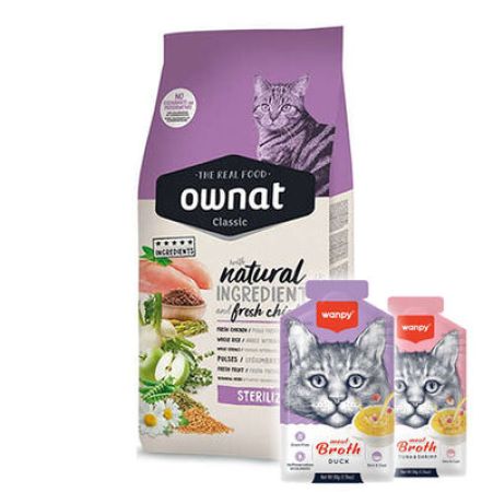 Ownat Classic Sterilised Tavuklu Kısırlaştırılmış Kedi Maması 15 Kg + 5 Adet Wanpy 50 Gr Kedi Çorbası