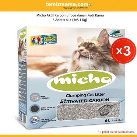 Micho Aktif Karbonlu Marsilya Sabunlu Topaklanan Kedi Kumu - 1 Adet x 6 Lt