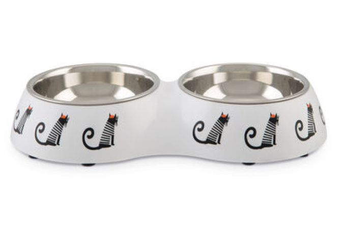 Beeztees Kedi İkili Mama ve Su Kabı, Paslanmaz Çelik, Beyaz, 27x14x4,5cm, 2x160ml