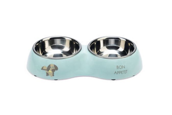 Beeztees Köpek İkili Mama ve Su Kabı, Paslanmaz Çelik, Turkuaz, 27x14cm, 2x160ml