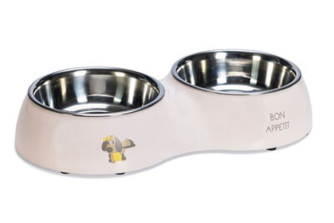 Beeztees Köpek İkili Mama ve Su Kabı, Paslanmaz Çelik, Pudra Pembe, 34x17,5cm, 2x350ml