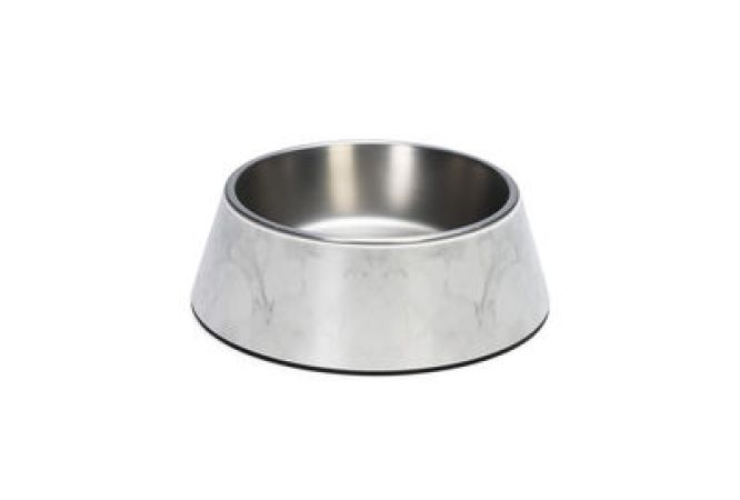 Beeztees DBL Köpek Mama Su Kabı, Mat Paslanmaz Çelik, Beyaz Mermer Görünümlü, 22cm, 700ml