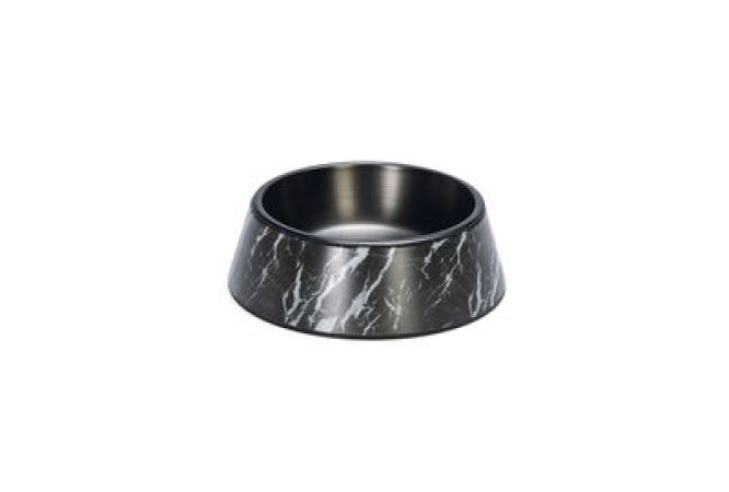 Beeztees DBL Köpek Mama Su Kabı, Mat Siyah Paslanmaz Çelik, Siyah Mermer Görünümlü, 17,5cm, 350ml