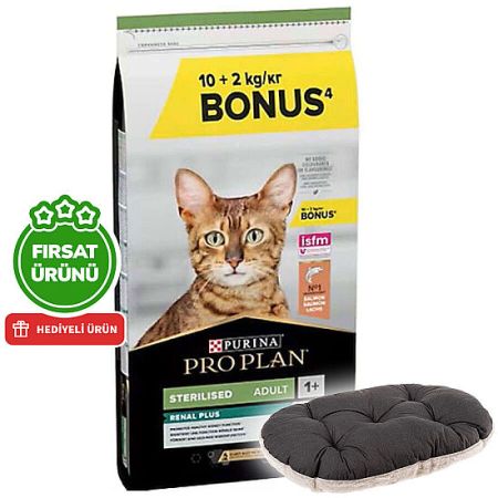 Pro Plan Kısırlaştırılmış Somon Balıklı Kedi Maması 10 + 2 Kg (Toplam 12 Kg) + Ferplast Relax Kedi Yatağı