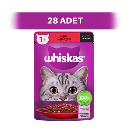 Whiskas Sığır Etli Pouch Yetişkin Kedi Yaş Maması 28 x 85 gr