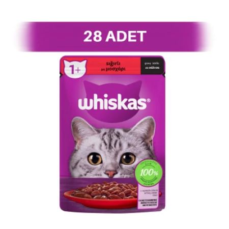 Whiskas Sos İçinde Sığır Etli Pouch Yetişkin Kedi Yaş Maması 28 x 85 gr
