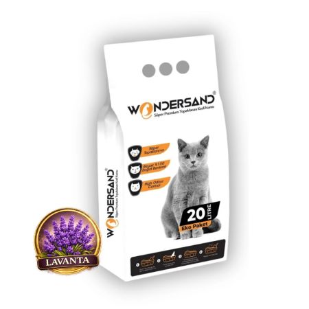 WonderSand Lavanta Kokulu Kalın Taneli Süper Topaklanan Premium Beyaz Bentonit Kedi Kumu 20 lt