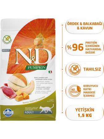 N&D Tahılsız Ördekli ve Bal Kabaklı Kedi Maması 1,5 Kg