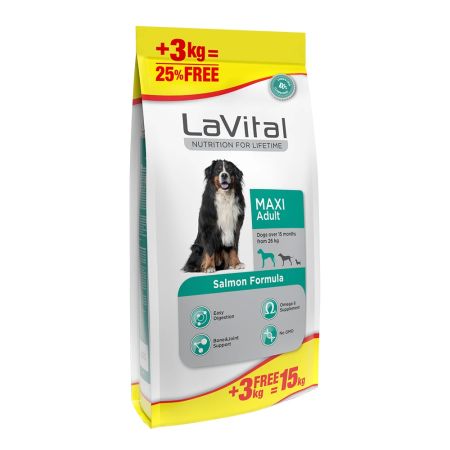 LaVital Somonlu Büyük Irk Yetişkin Köpek Maması 12 kg + 3 kg