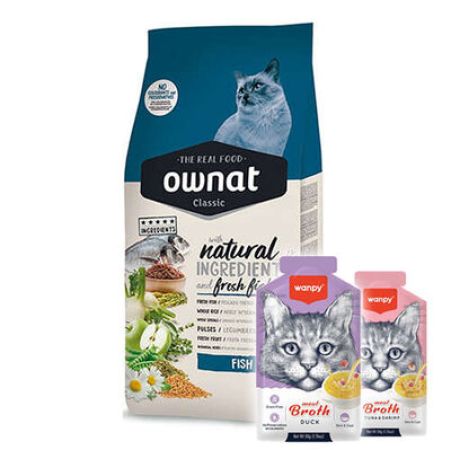 Ownat Classic Balıklı Kedi Maması 4 Kg + 2 Adet Wanpy 50 Gr Kedi Çorbası