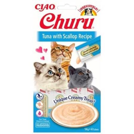 Ciao Churu Cream Ton Balıklı ve Deniz Taraklı Kedi Ödül Kreması 4 X 14 Gr