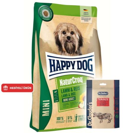 Happy Dog Mini NaturCroq Kuzu Etli Küçük Irk Köpek Maması 4 Kg + Dr. Clauders Biftekli Ödül Küpleri 80 Gr