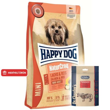 Happy Dog Mini NaturCroq Somonlu Küçük Irk Köpek Maması 4 Kg + Dr. Clauders Biftekli Ödül Küpleri 80 Gr