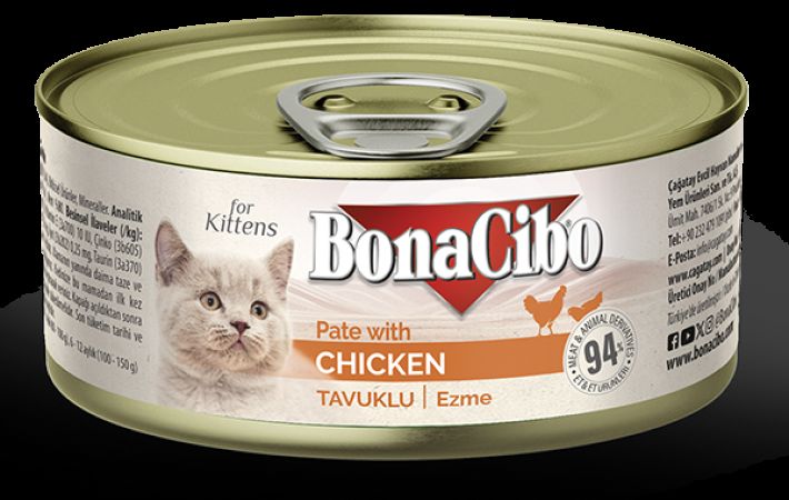 BonaCibo Ezme Tavuklu Yaş Yavru Kedi Maması Yavru Kediler için Tam Yaş Mama - 85Gr x 24 Adet