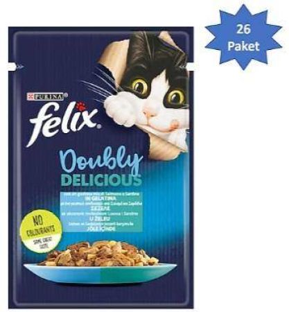 Felix Çifte Lezzet Somonlu ve Sardalyalı Kedi Konservesi 85 gr x 26 Adet