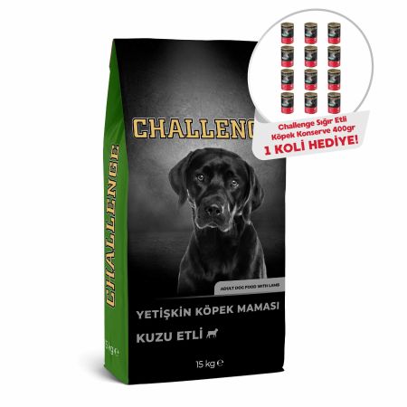 Challenge Kuzu Etli Yetişkin Köpek Maması 15 kg (12 Adet Challenge Kedi Konservesi Hediyeli)