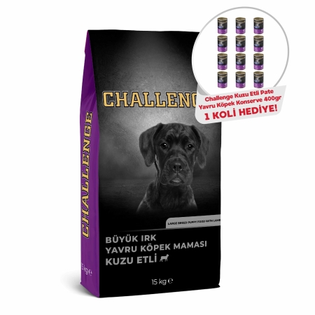 Challenge Kuzu Etli Büyük Irk Yavru Köpek Maması 15 kg (12 Adet Challenge Köpek Konservesi Hediyeli)