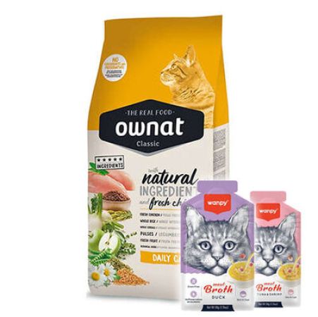 Ownat Classic Daily Care Tavuklu Kedi Maması 4 Kg + 2 Adet Wanpy 50 Gr Kedi Çorbası