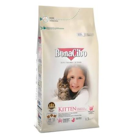BonaCibo Tavuklu (Hamsi ve Pirinç eşliğinde) Yavru Kedi Maması 1.5 Kg