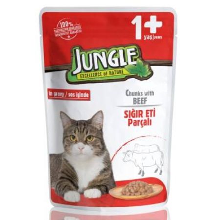Jungle Pouch Sığır Eti Parçalı Soslu Yetişkin Kedi Konservesi 100 Gr