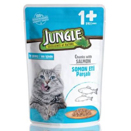 Jungle Pouch Somon Parçalı Yetişkin Kedi Konservesi 100 Gr