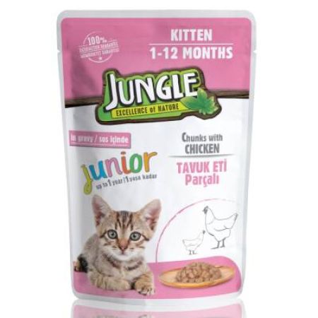 Jungle Pouch Tavuk Eti Parçalı Yavru Kedi Konservesi 100 Gr
