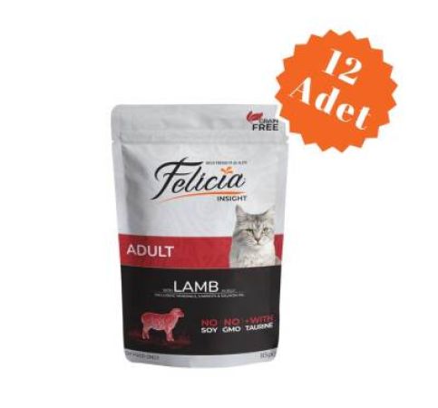 Felicia Pouch Kuzulu Tahılsız Yetişkin Kedi Konservesi 85 Gr x 12 Adet