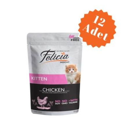 Felicia Pouch Tavuklu Tahılsız Yavru Kedi Konservesi 85 Gr x 12 Adet