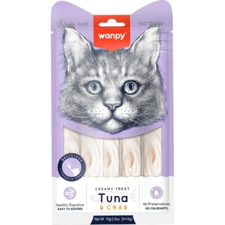 Wanpy Ton Balıklı ve Yengeçli Krema Kedi Ödül Maması 5 x 14 gr