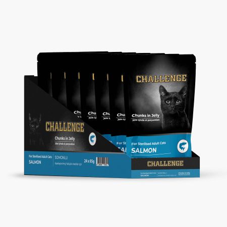 Challenge Somonlu Kısırlaştırılmış Pouch Kedi Konservesi 85 g (24 Adet)