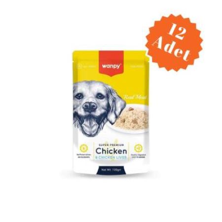 Wanpy Pouch Tavuk ve Ciğerli Yetişkin Köpek Konservesi 100 Gr x 12 Adet