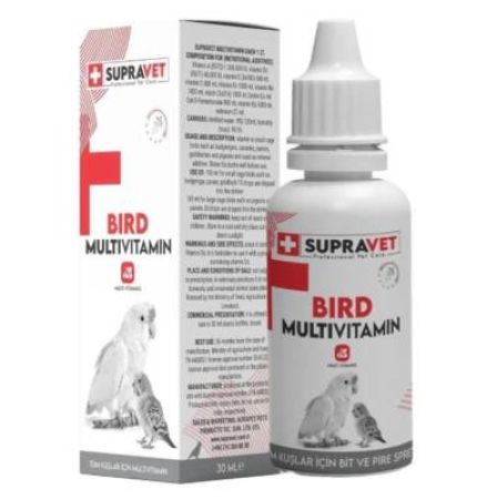 Supravet Plus Kanarya Papağan Güvercin ve Muhabbet Kuşları için Multivitamin Damla 30 Ml