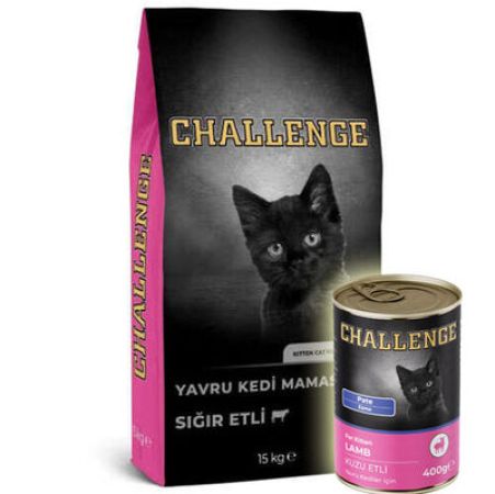 Challenge Kitten Sığır Etli Yavru Kedi Maması 15 Kg + 5 Adet Challenge Kitten 400 Gr Konserve