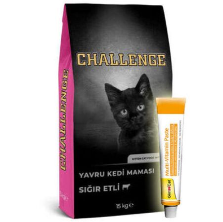Challenge Kitten Sığır Etli Yavru Kedi Maması 15 Kg + Gimcat 20 Gr Multivitamin Paste