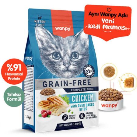 Wanpy Kitten with Oven Baked Bites Tahılsız Tavuklu Yavru Kedi Kuru Maması 1,5 Kg